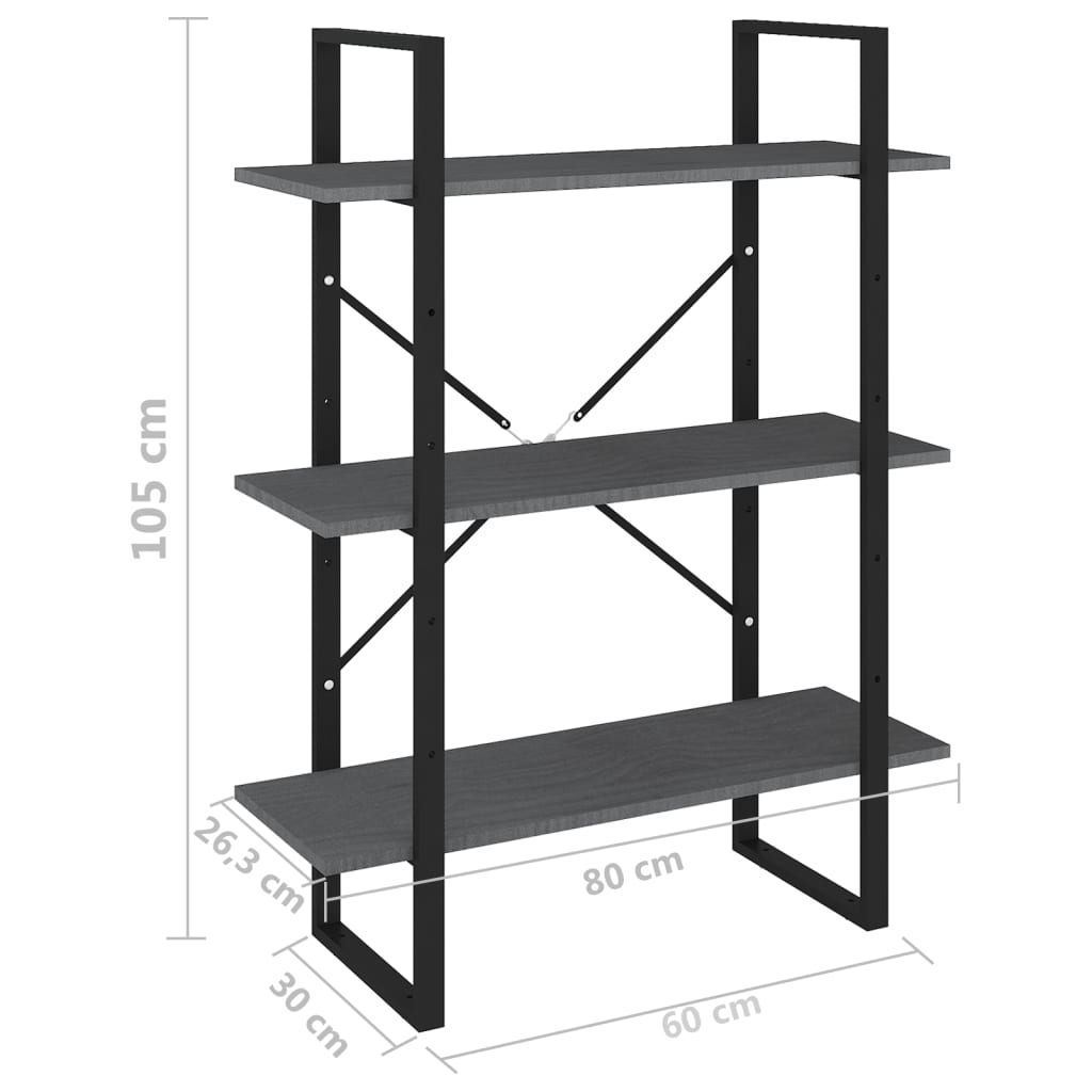 3-tasoinen kirjahylly harmaa 80x30x105 cm täysi mänty - Sisustajankoti.fi