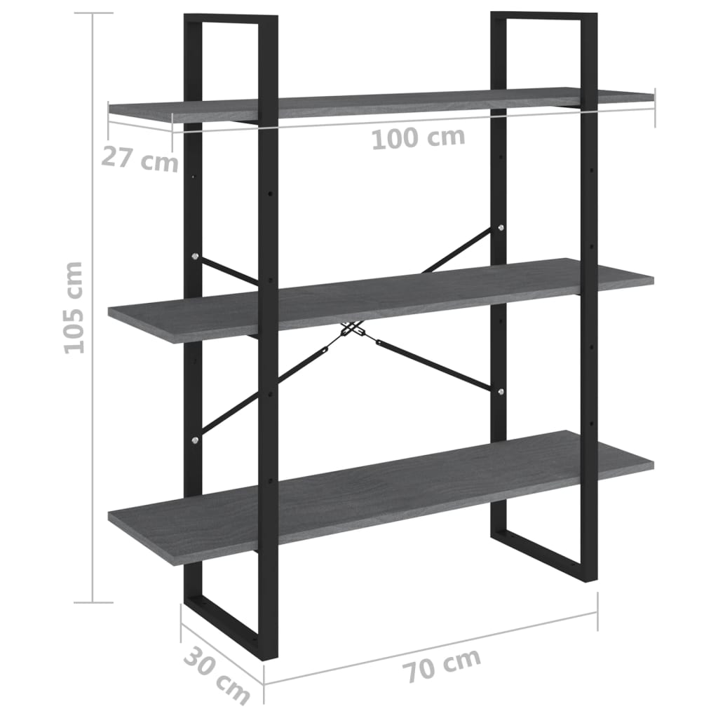 3-tasoinen kirjahylly harmaa 100x30x105 cm täysi mänty - Sisustajankoti.fi