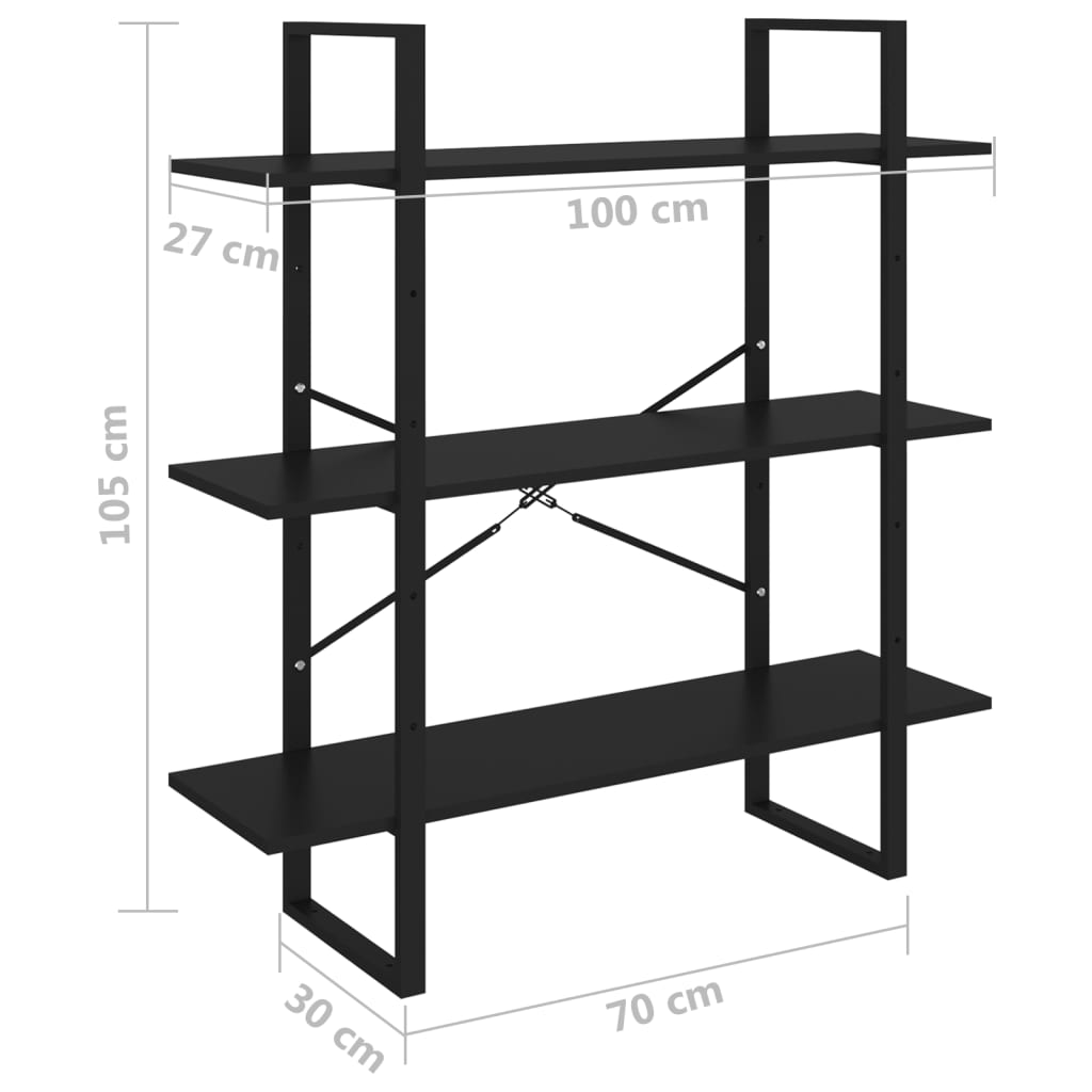 3-tasoinen kirjahylly musta 100x30x105 cm täysi mänty - Sisustajankoti.fi