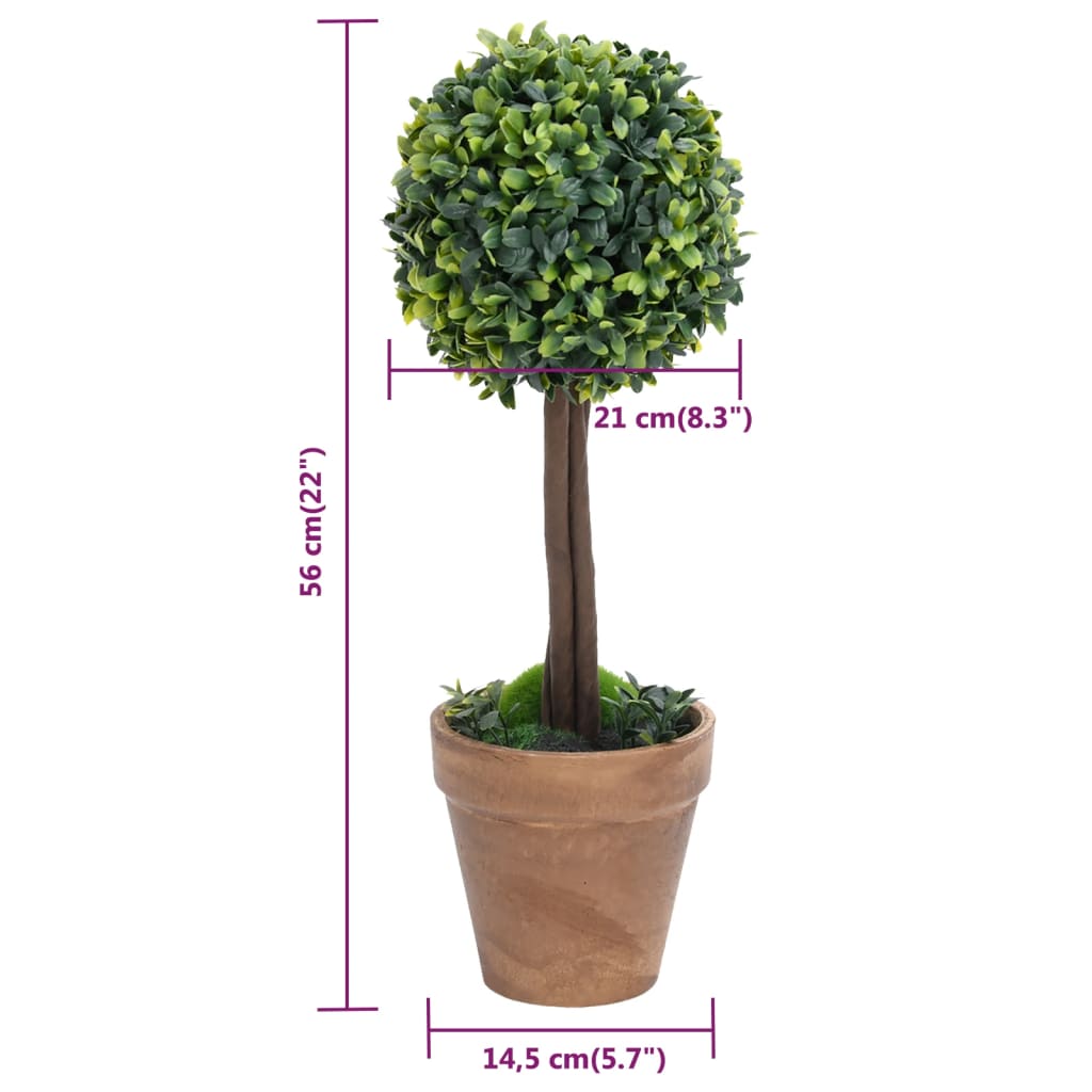Keinotekoinen puksipuukasvi ruukussa 2 kpl vihreä pallo 56 cm - Sisustajankoti.fi