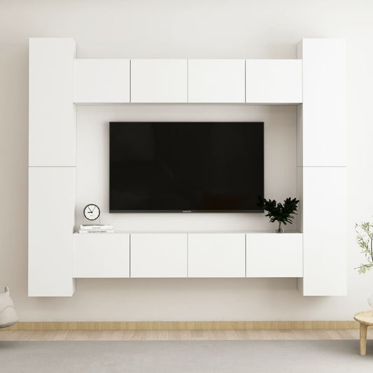 8-osainen TV-kaappisarja valkoinen lastulevy - Sisustajankoti.fi