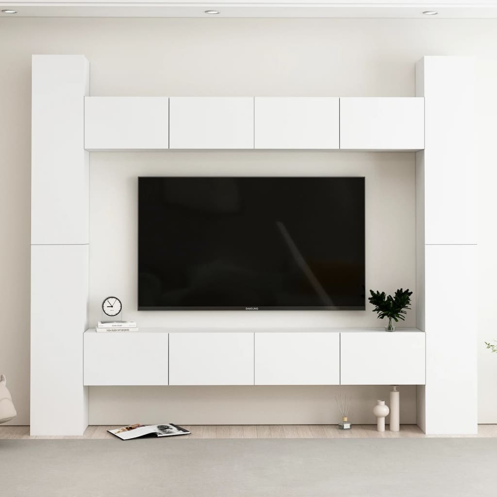 8-osainen TV-kaappisarja valkoinen lastulevy - Sisustajankoti.fi
