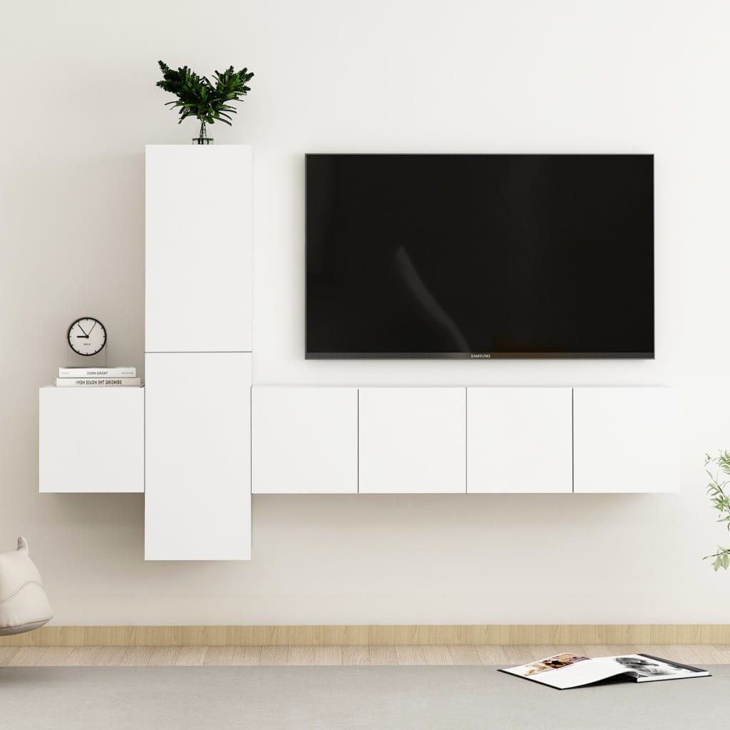 5-osainen TV-kaappisarja valkoinen lastulevy - Sisustajankoti.fi