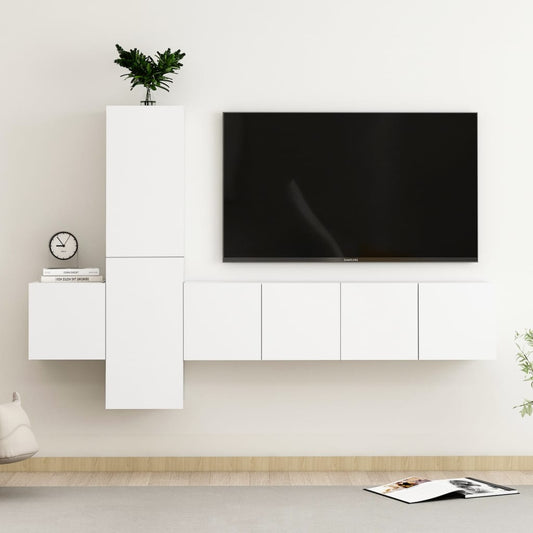 5-osainen TV-kaappisarja valkoinen lastulevy - Sisustajankoti.fi