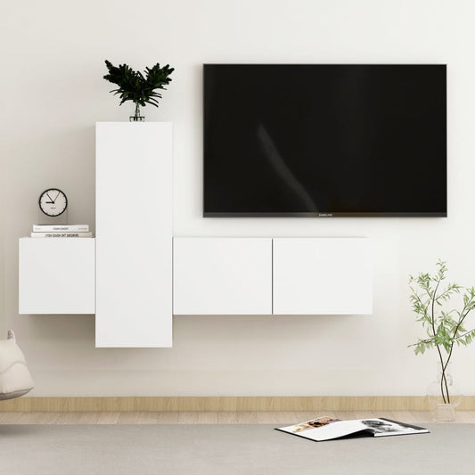 3-osainen TV-kaappisarja valkoinen lastulevy - Sisustajankoti.fi