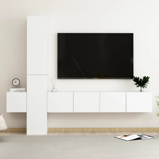 5-osainen TV-kaappisarja valkoinen lastulevy - Sisustajankoti.fi