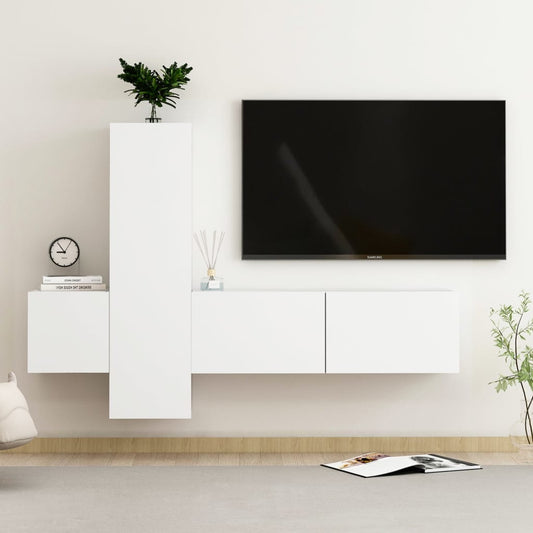 3-osainen TV-kaappisarja valkoinen lastulevy - Sisustajankoti.fi