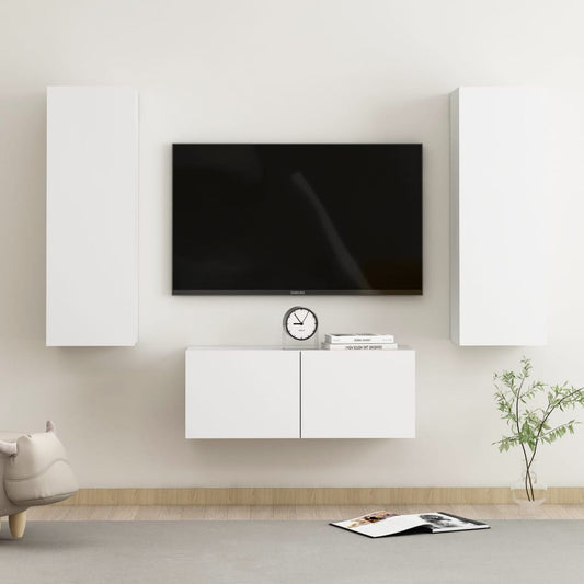 3-osainen TV-kaappisarja valkoinen lastulevy - Sisustajankoti.fi