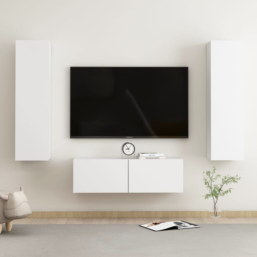 3-osainen TV-kaappisarja valkoinen lastulevy - Sisustajankoti.fi