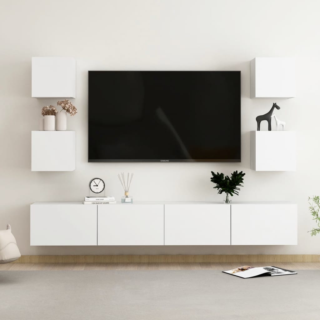 6-osainen TV-kaappisarja valkoinen lastulevy - Sisustajankoti.fi
