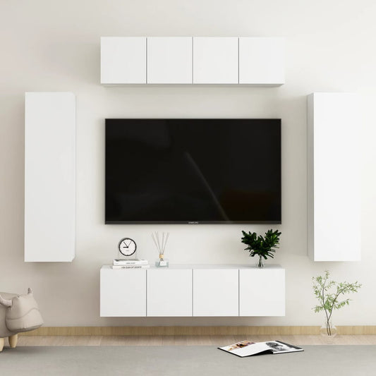 6-osainen TV-kaappisarja valkoinen lastulevy - Sisustajankoti.fi