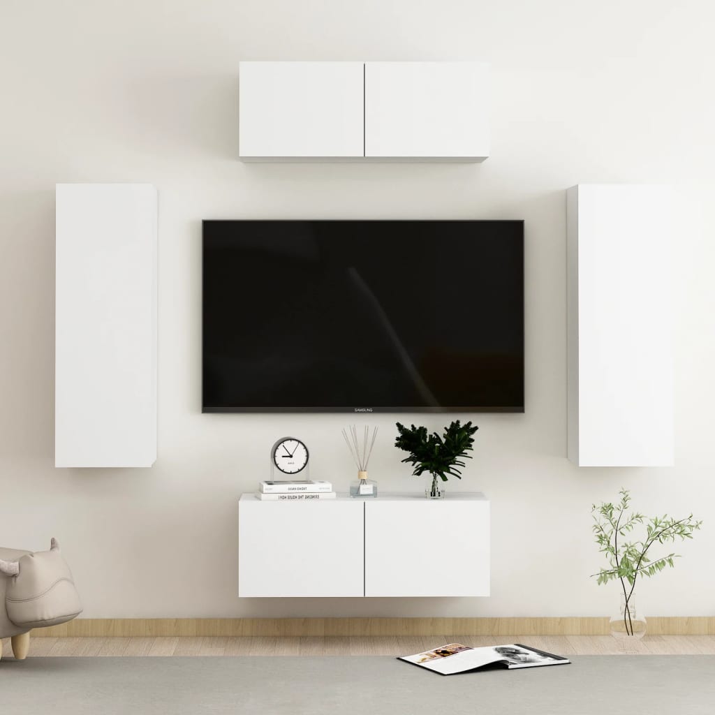 4-osainen TV-kaappisarja valkoinen lastulevy - Sisustajankoti.fi