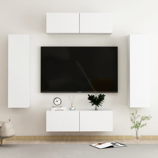 4-osainen TV-kaappisarja valkoinen lastulevy - Sisustajankoti.fi