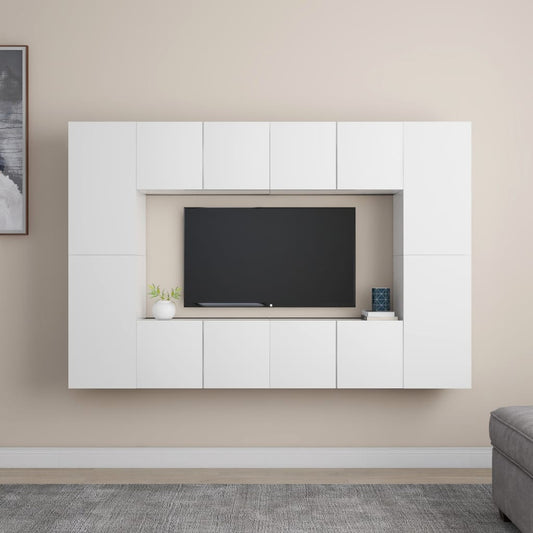 8-osainen TV-kaappisarja valkoinen lastulevy - Sisustajankoti.fi