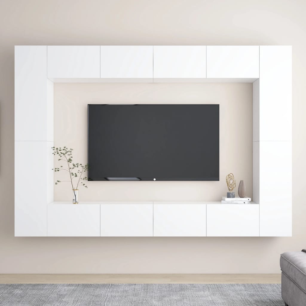8-osainen TV-kaappisarja valkoinen lastulevy - Sisustajankoti.fi