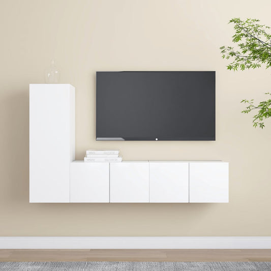 3-osainen TV-kaappisarja valkoinen lastulevy - Sisustajankoti.fi