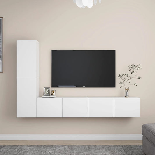 4-osainen TV-kaappisarja valkoinen lastulevy - Sisustajankoti.fi