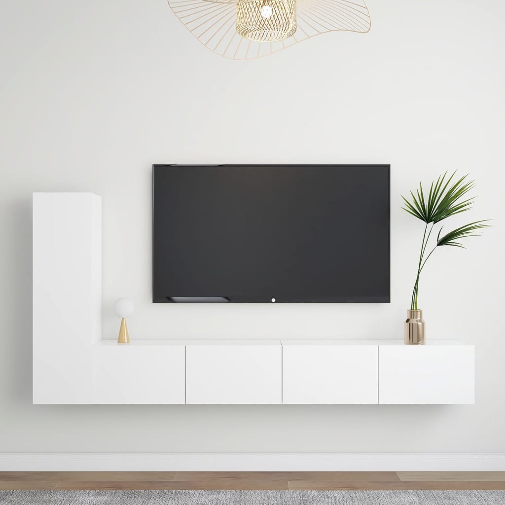 3-osainen TV-kaappisarja valkoinen lastulevy - Sisustajankoti.fi