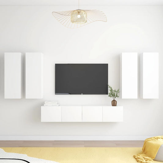 6-osainen TV-kaappisarja valkoinen lastulevy - Sisustajankoti.fi