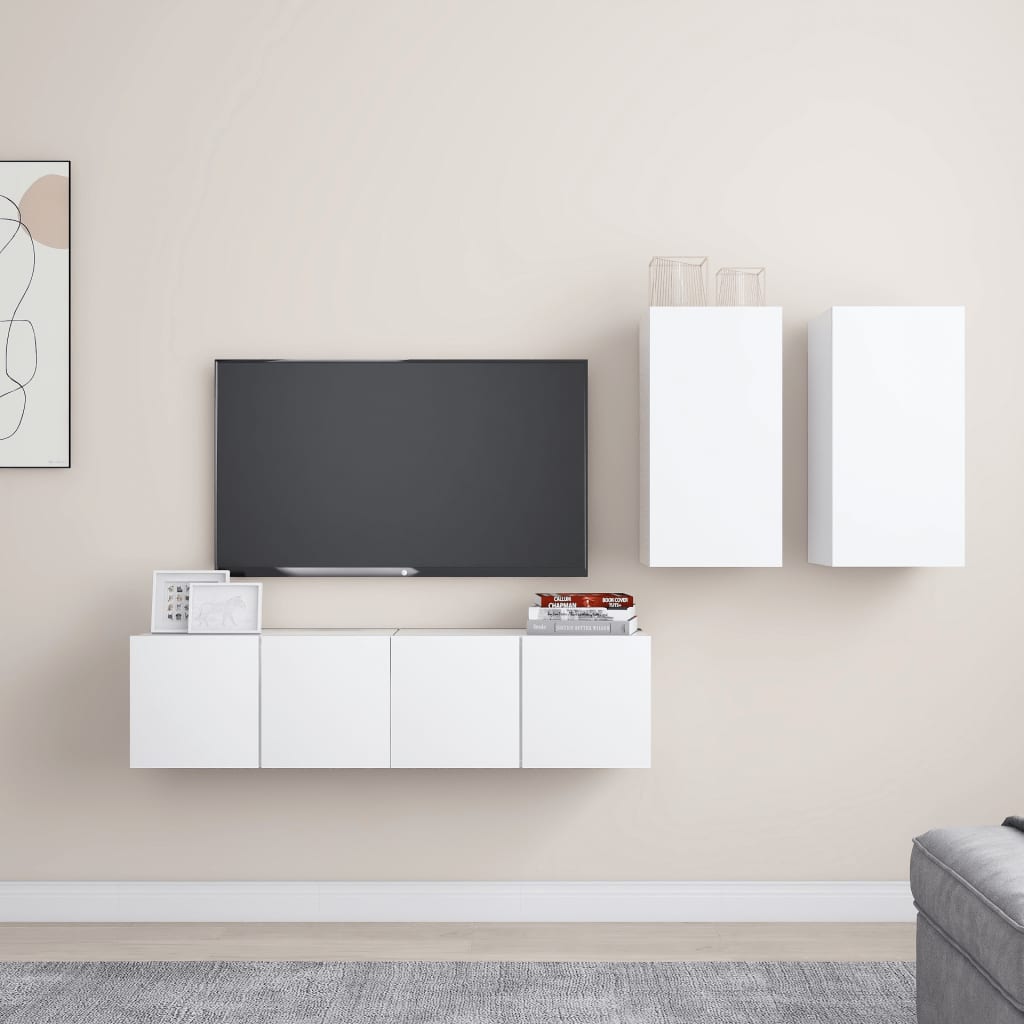 4-osainen TV-kaappisarja valkoinen lastulevy - Sisustajankoti.fi