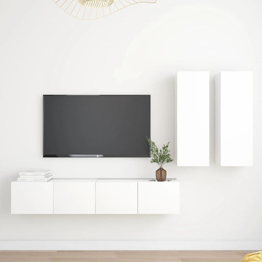 4-osainen TV-kaappisarja valkoinen lastulevy - Sisustajankoti.fi