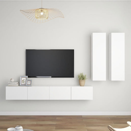4-osainen TV-kaappisarja valkoinen lastulevy - Sisustajankoti.fi