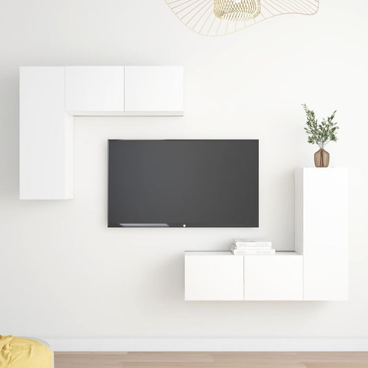 4-osainen TV-kaappisarja valkoinen lastulevy - Sisustajankoti.fi