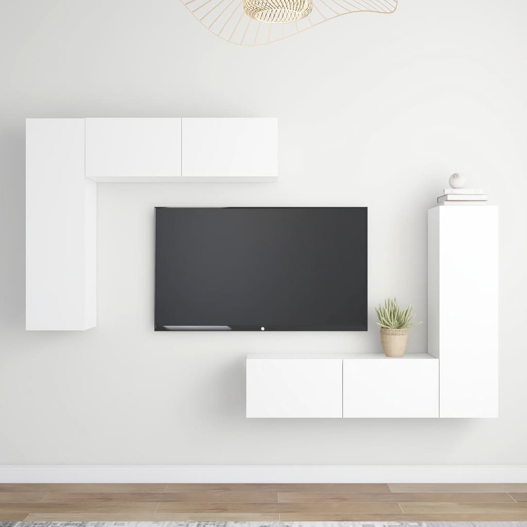 4-osainen TV-kaappisarja valkoinen lastulevy - Sisustajankoti.fi