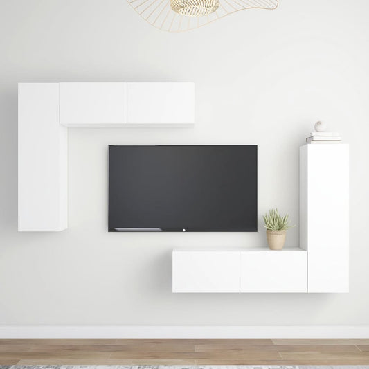 4-osainen TV-kaappisarja valkoinen lastulevy - Sisustajankoti.fi