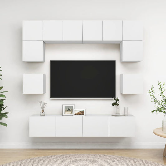 8-osainen TV-kaappisarja valkoinen lastulevy - Sisustajankoti.fi