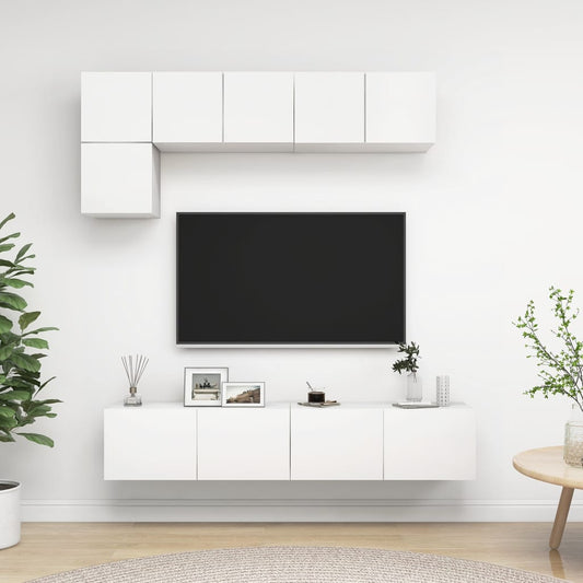 5-osainen TV-kaappisarja valkoinen lastulevy - Sisustajankoti.fi