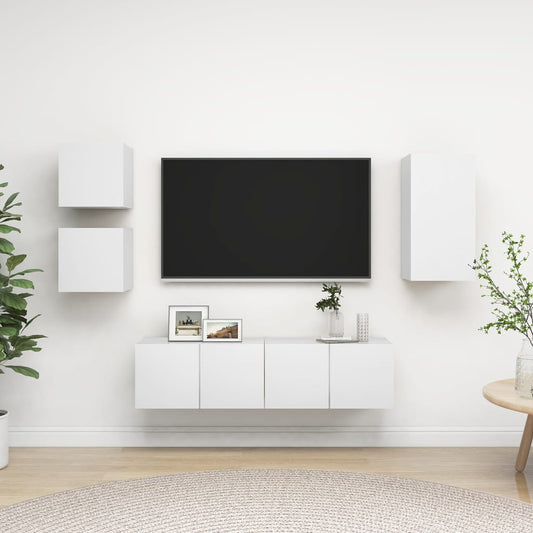 5-osainen TV-kaappisarja valkoinen lastulevy - Sisustajankoti.fi