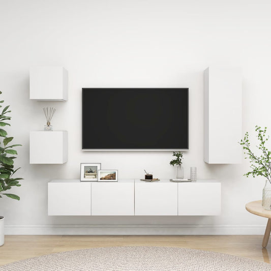 5-osainen TV-kaappisarja valkoinen lastulevy - Sisustajankoti.fi