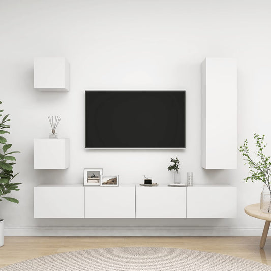 5-osainen TV-kaappisarja valkoinen lastulevy - Sisustajankoti.fi