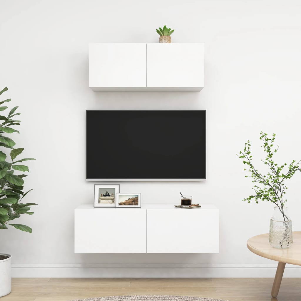 2-osainen TV-kaappisarja valkoinen lastulevy - Sisustajankoti.fi