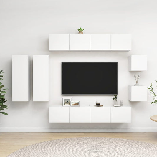 8-osainen TV-kaappisarja valkoinen lastulevy - Sisustajankoti.fi