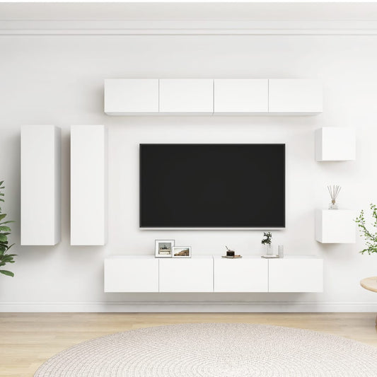 8-osainen TV-kaappisarja valkoinen lastulevy - Sisustajankoti.fi