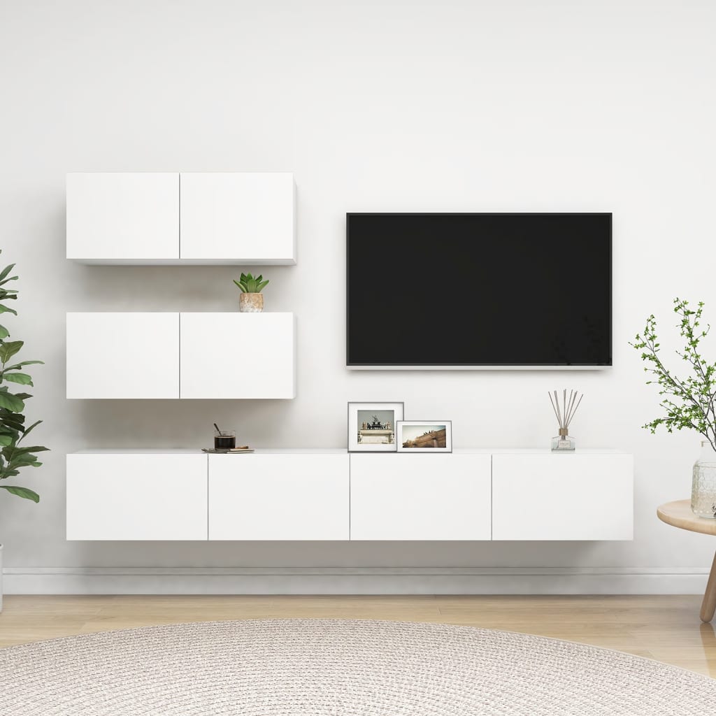4-osainen TV-kaappisarja valkoinen lastulevy - Sisustajankoti.fi