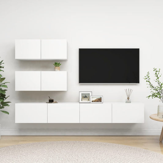 4-osainen TV-kaappisarja valkoinen lastulevy - Sisustajankoti.fi