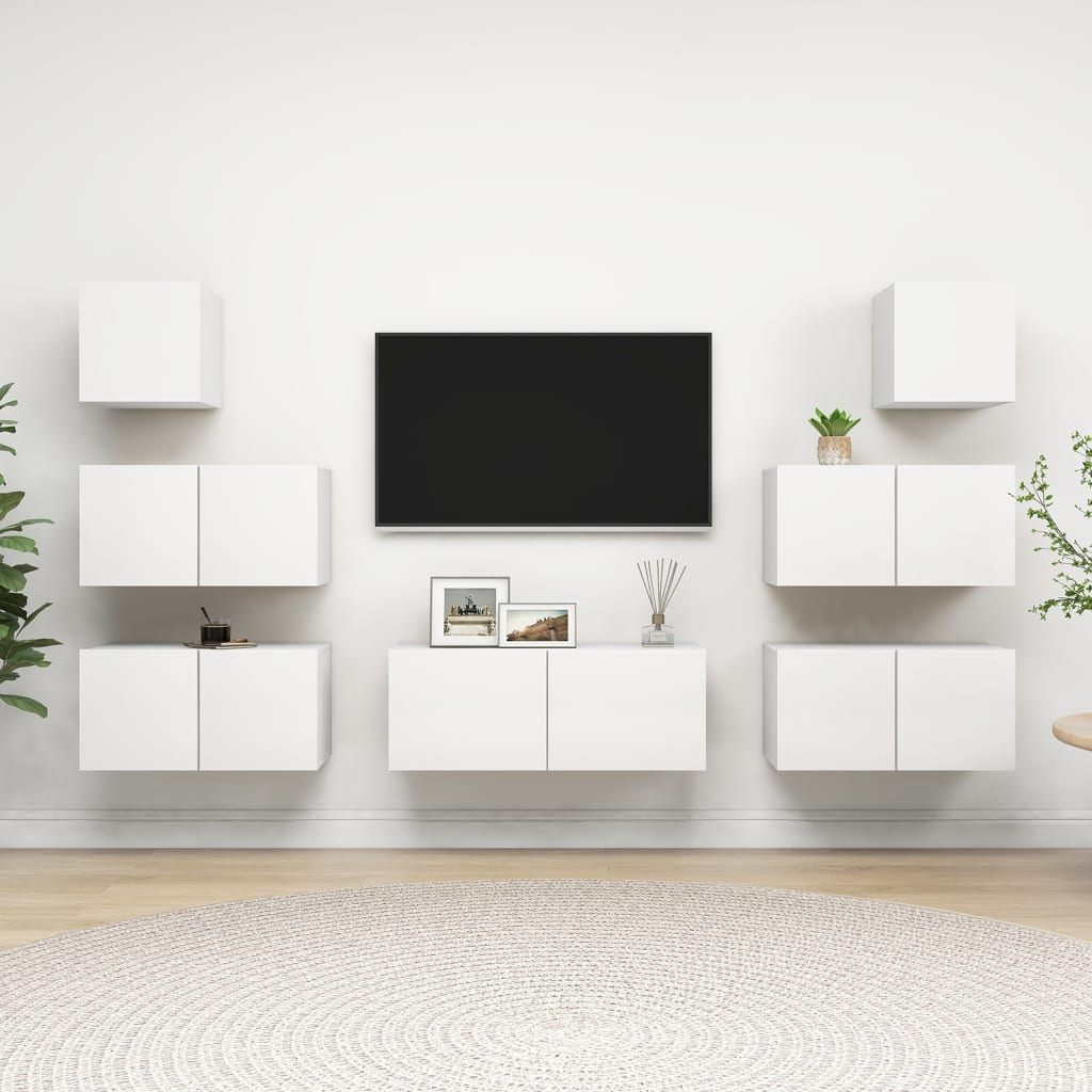 7-osainen TV-kaappisarja valkoinen lastulevy - Sisustajankoti.fi