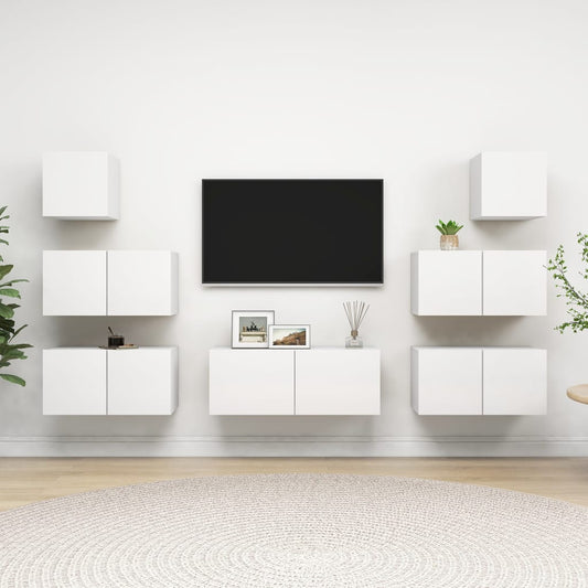 7-osainen TV-kaappisarja valkoinen lastulevy - Sisustajankoti.fi