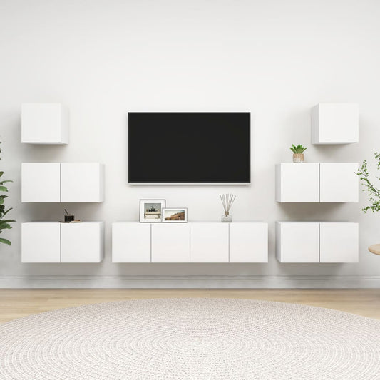 8-osainen TV-kaappisarja valkoinen lastulevy - Sisustajankoti.fi