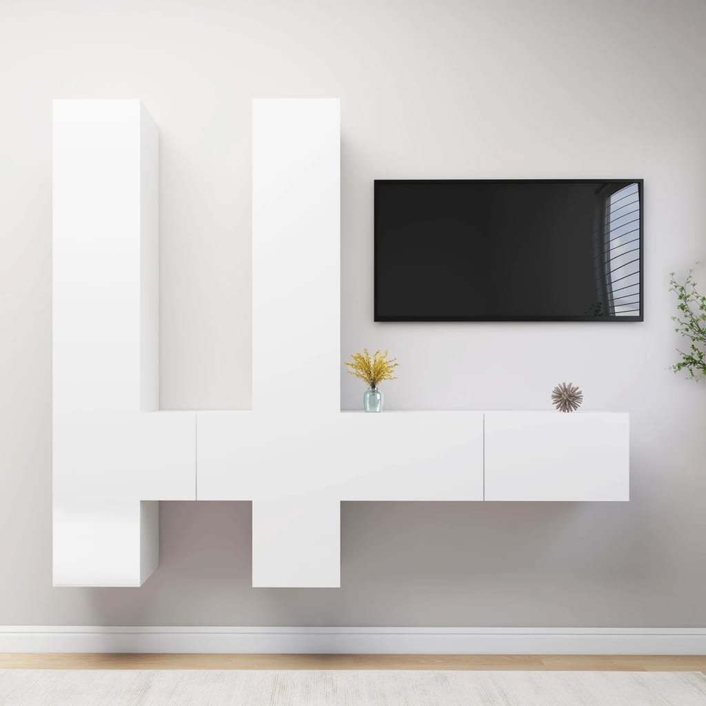 6-osainen TV-kaappisarja valkoinen lastulevy - Sisustajankoti.fi