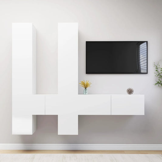 6-osainen TV-kaappisarja valkoinen lastulevy - Sisustajankoti.fi
