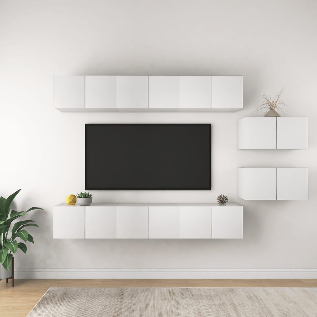 8-osainen TV-kaappisarja valkoinen lastulevy - Sisustajankoti.fi