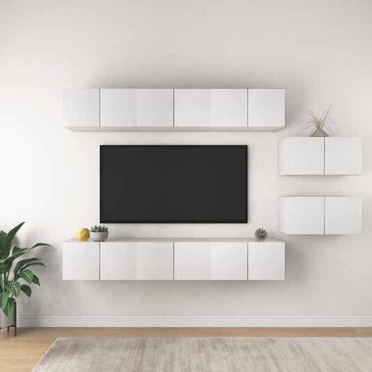 8-osainen TV-kaappisarja valkoinen lastulevy - Sisustajankoti.fi