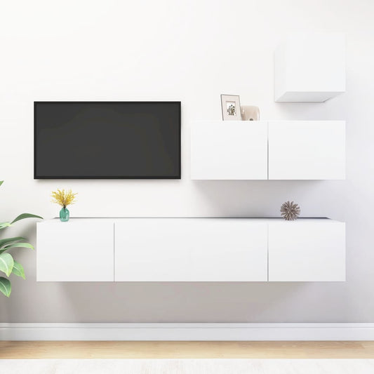 4-osainen TV-kaappisarja valkoinen lastulevy - Sisustajankoti.fi
