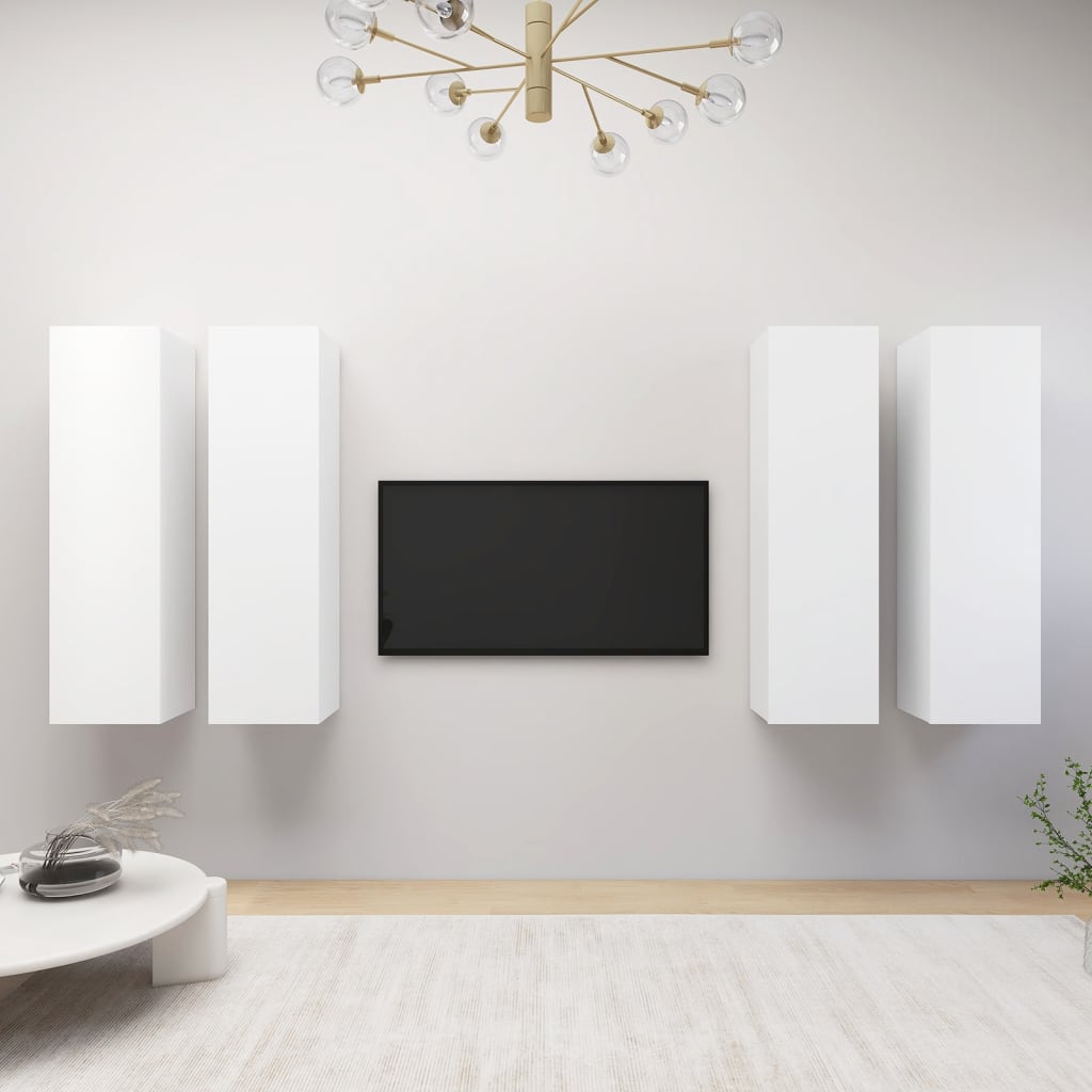TV-tasot 4 kpl valkoinen 30,5x30x110 cm lastulevy - Sisustajankoti.fi