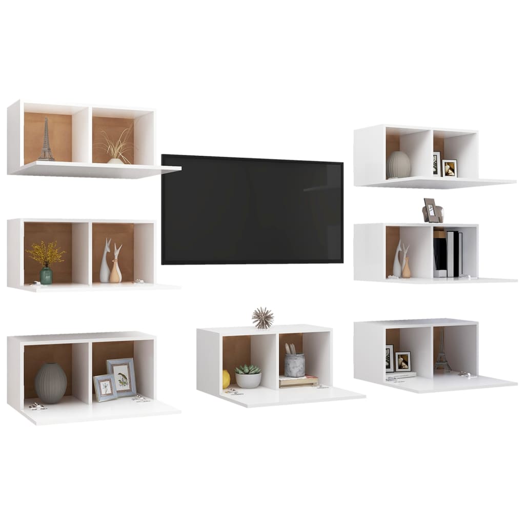 TV-tasot 7 kpl valkoinen 30,5x30x60 cm lastulevy - Sisustajankoti.fi