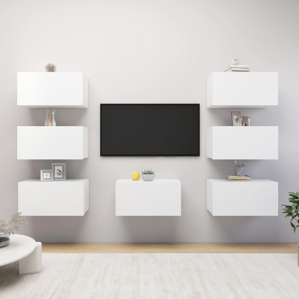 TV-tasot 7 kpl valkoinen 30,5x30x60 cm lastulevy - Sisustajankoti.fi